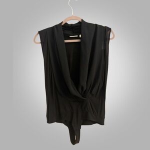 Eva Mendes NY&Co Black Draped Cowl Neck Bodysuit Size S